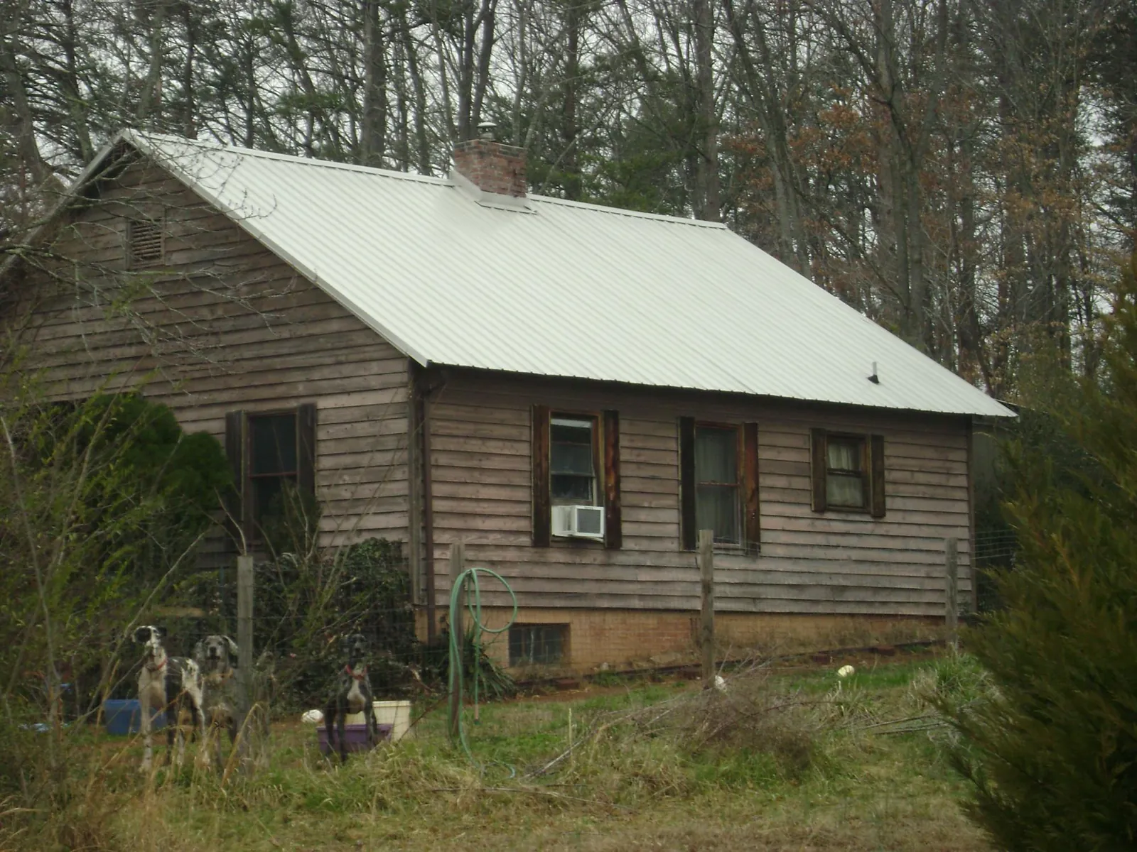 White metal roof on an old wood sided farmhouse, from a Asphalt Shingle Roof Repair job in Shelby